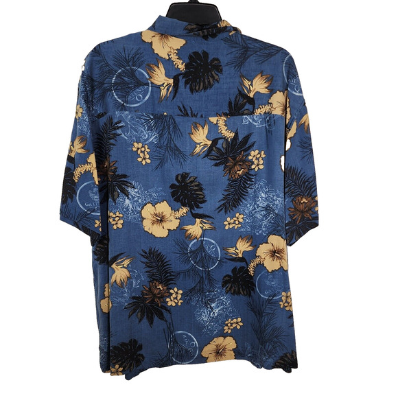 Paradise Collection Men Shirt Size XL Blue Button Up 100% Washable Silk Hawaiian - Picture 2 of 9